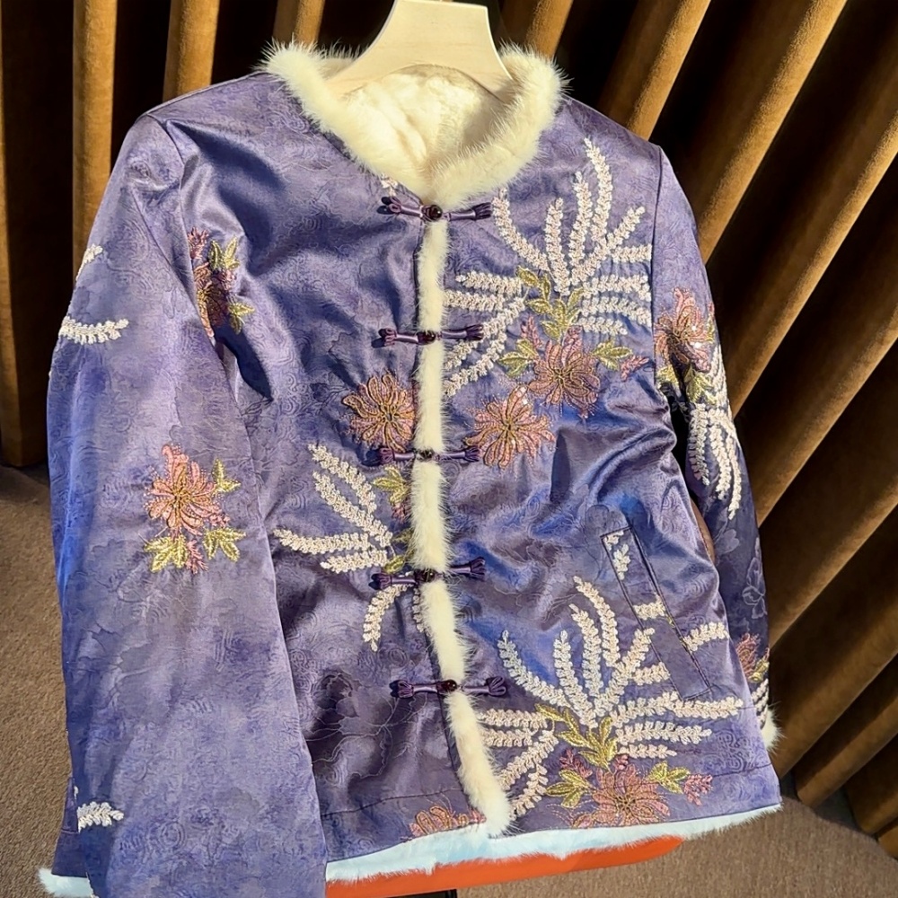 【紫雪凝香】冬季新中式国风水貂毛双面双穿加绒加厚女装外套