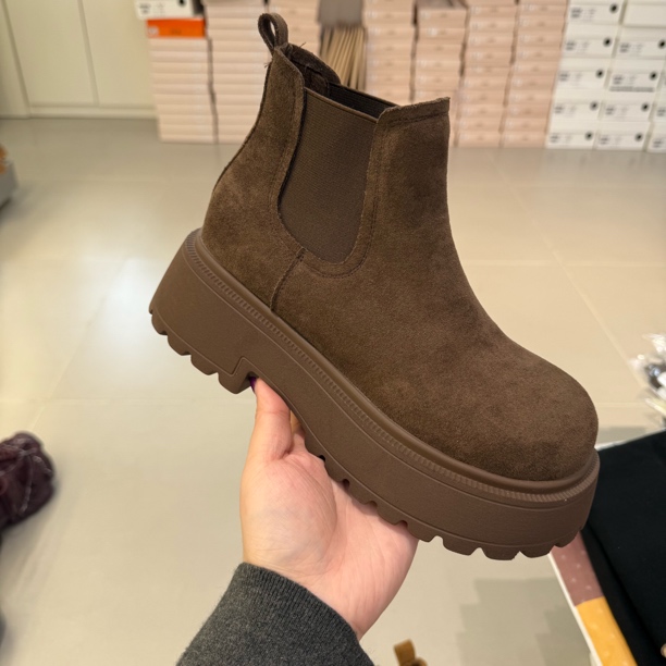 增高圆头厚底冬季短靴厚底勃肯靴胶粘鞋英伦风韩版