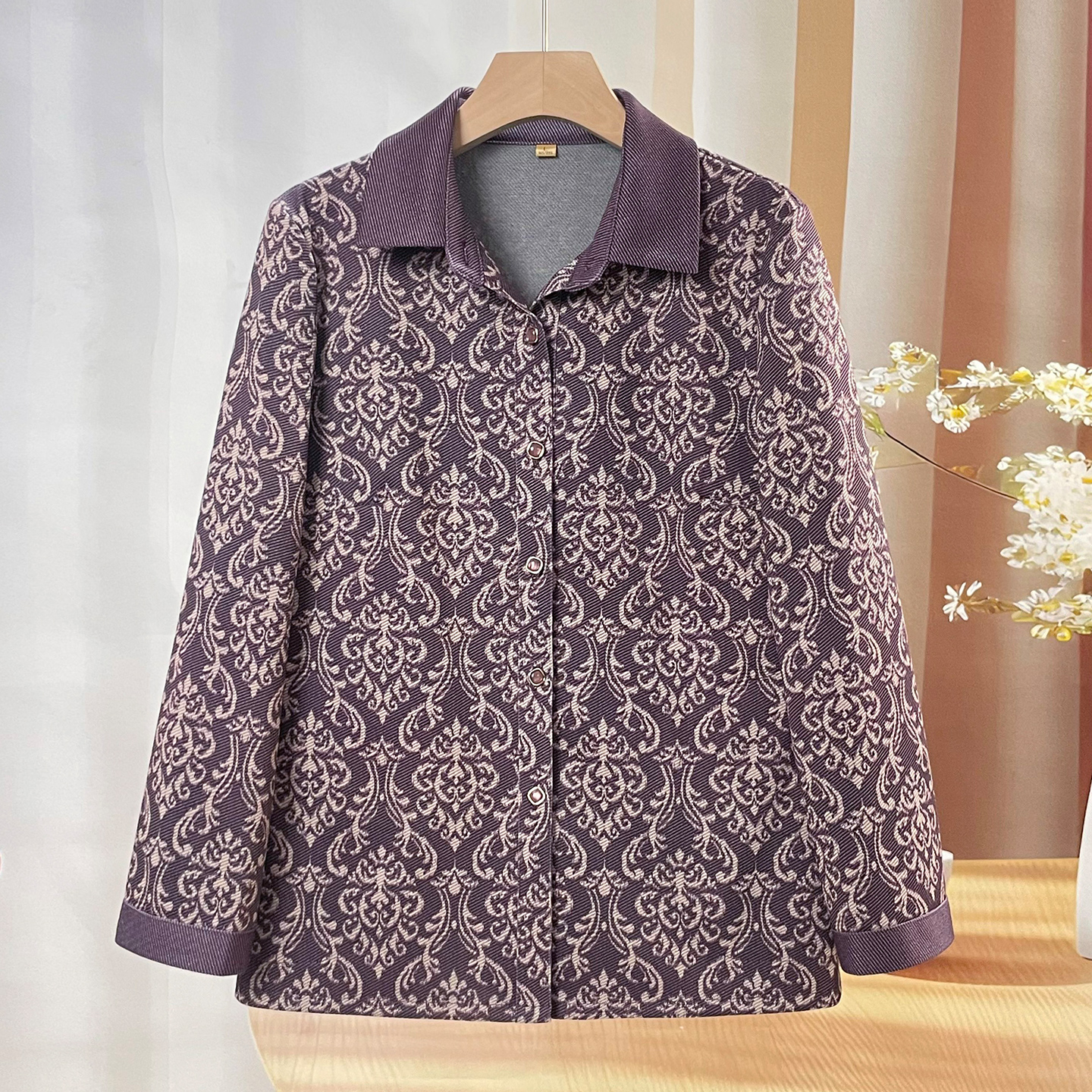 中老年人妈妈秋装长袖衬衫国风婆婆宽松衣服春秋天奶奶翻领衣服女