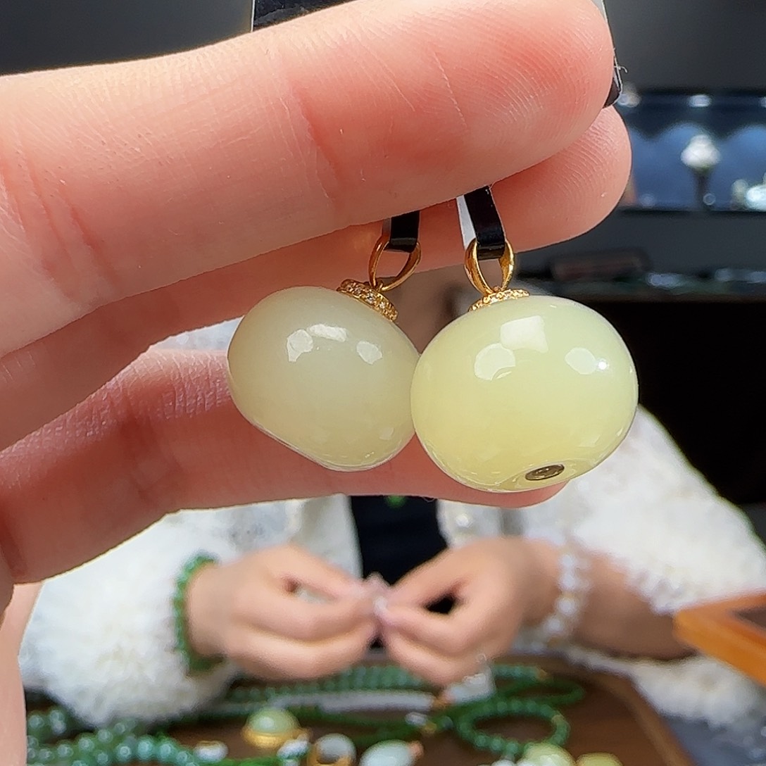 和田玉18K金镶嵌耳饰拍一发一多样性发货