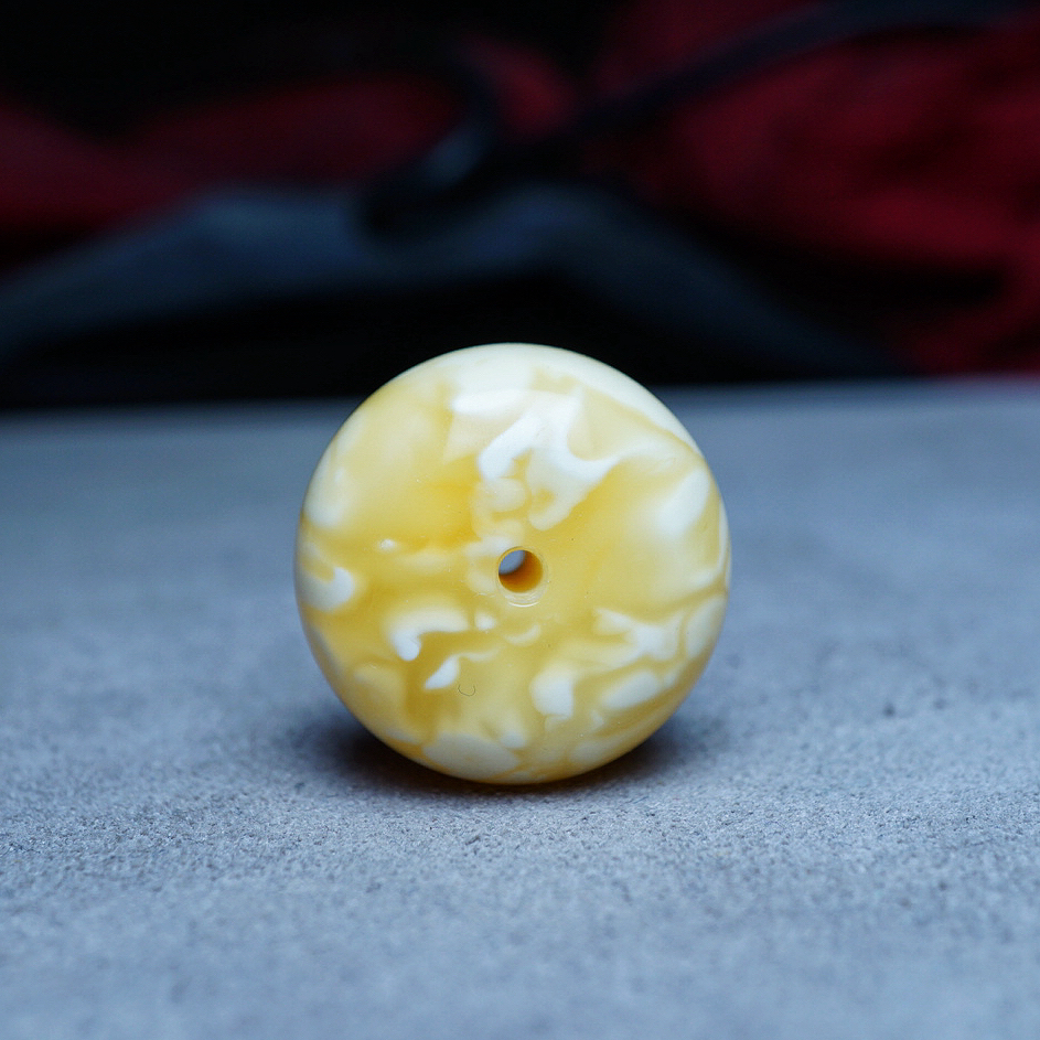 【段掌柜·22.4mm×15.2mm天眼妖花石膏白款】天然原矿琥珀蜜蜡墩子