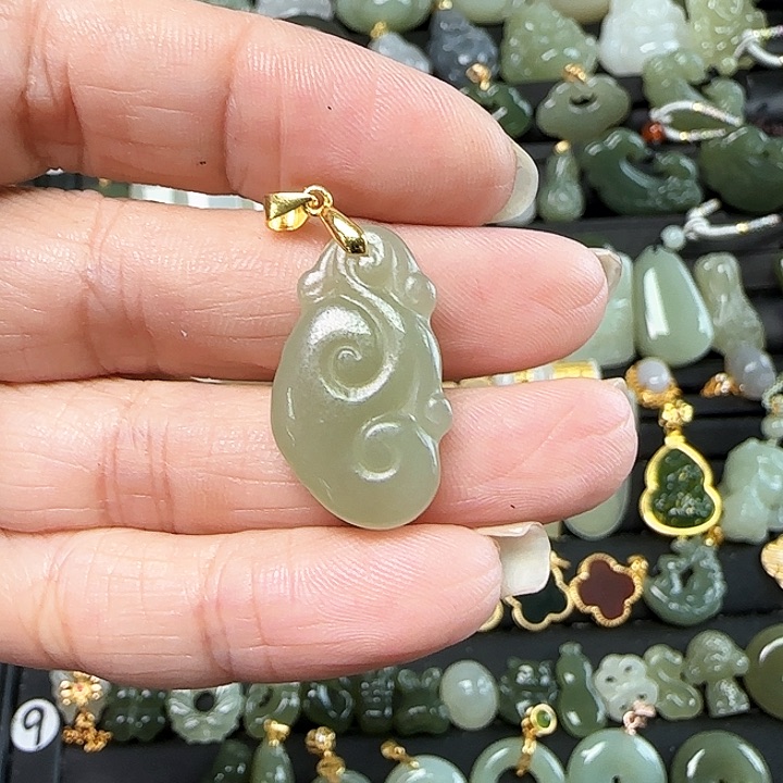 和田玉银S925镶嵌吊坠(不含链)