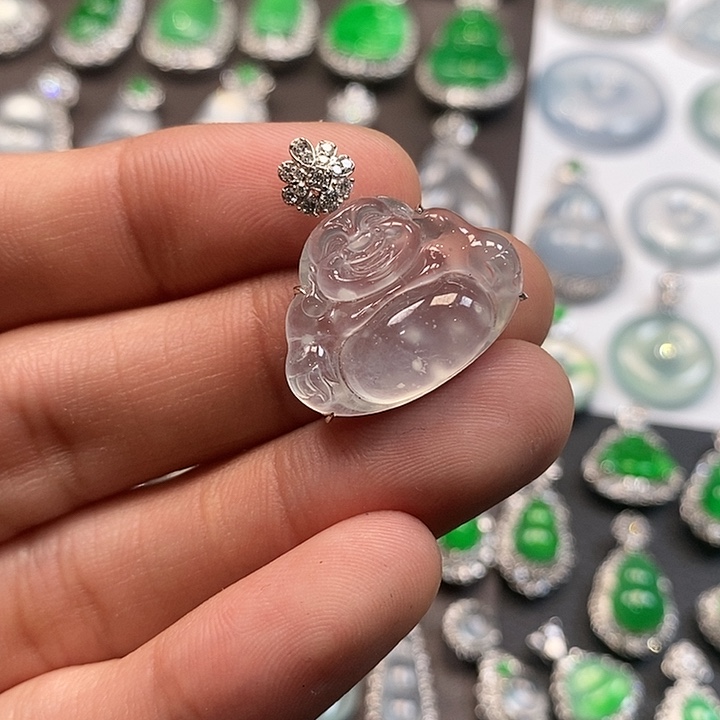 翡翠吊坠(不含链)18K金镶嵌佛公