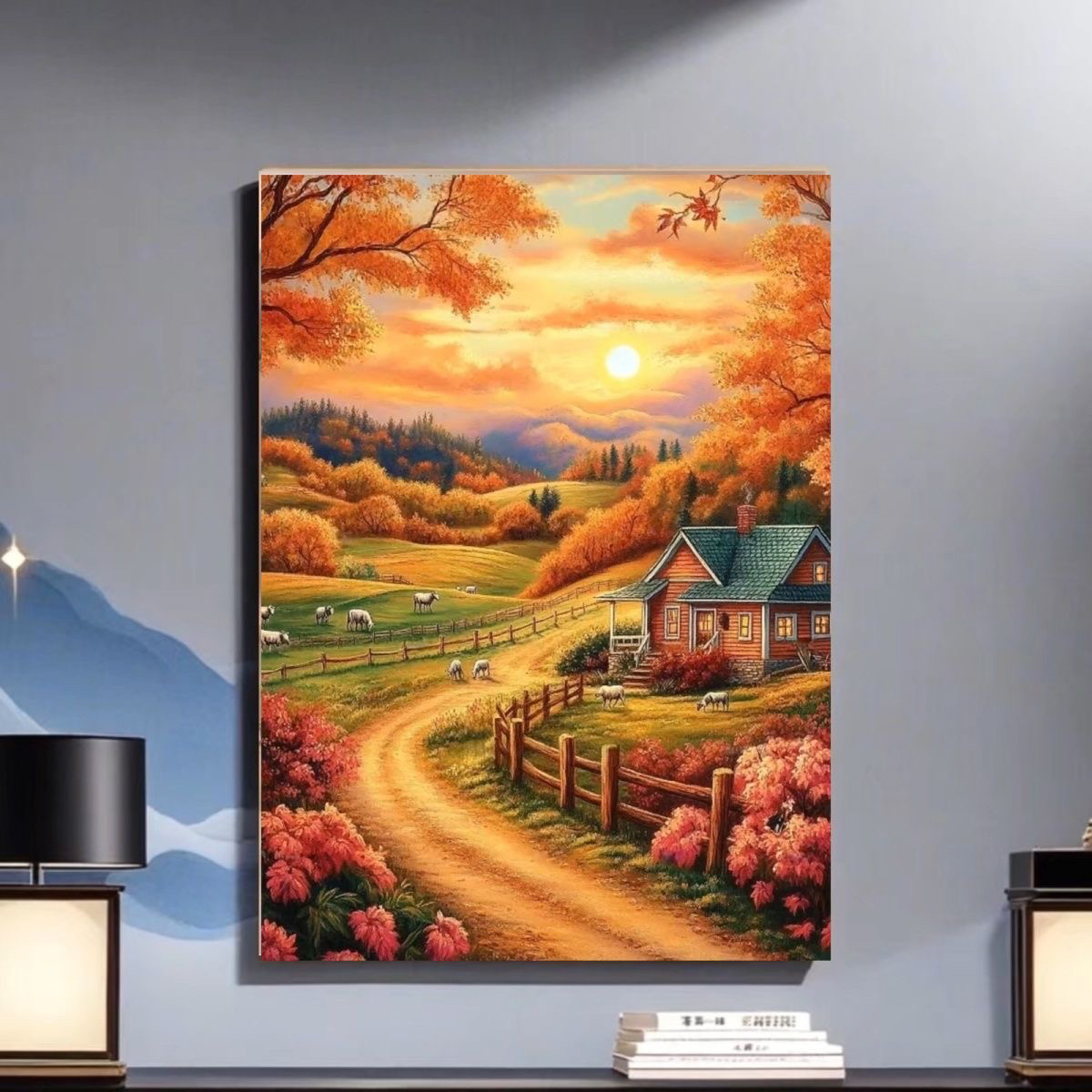 新款夕阳下的美景十字绣田园风景01623客厅卧室玄关满绣手工自绣