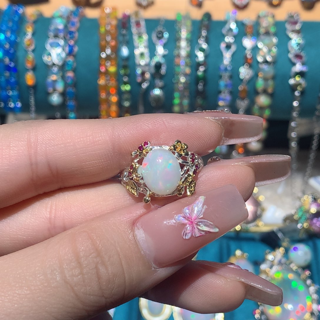 欧泊戒指银S925镶嵌福利