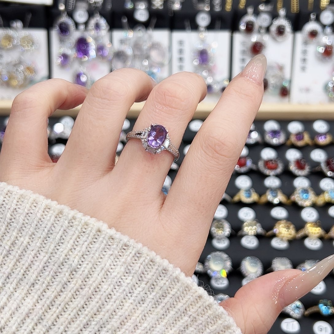 紫晶戒指银S925镶嵌戒指
