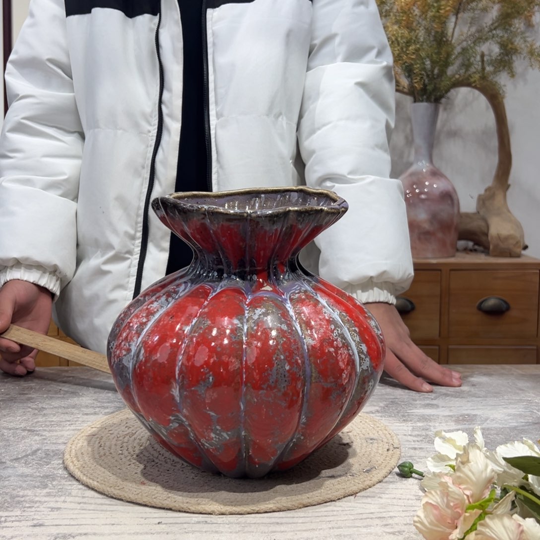 摆件陶瓷花瓶高23口5
