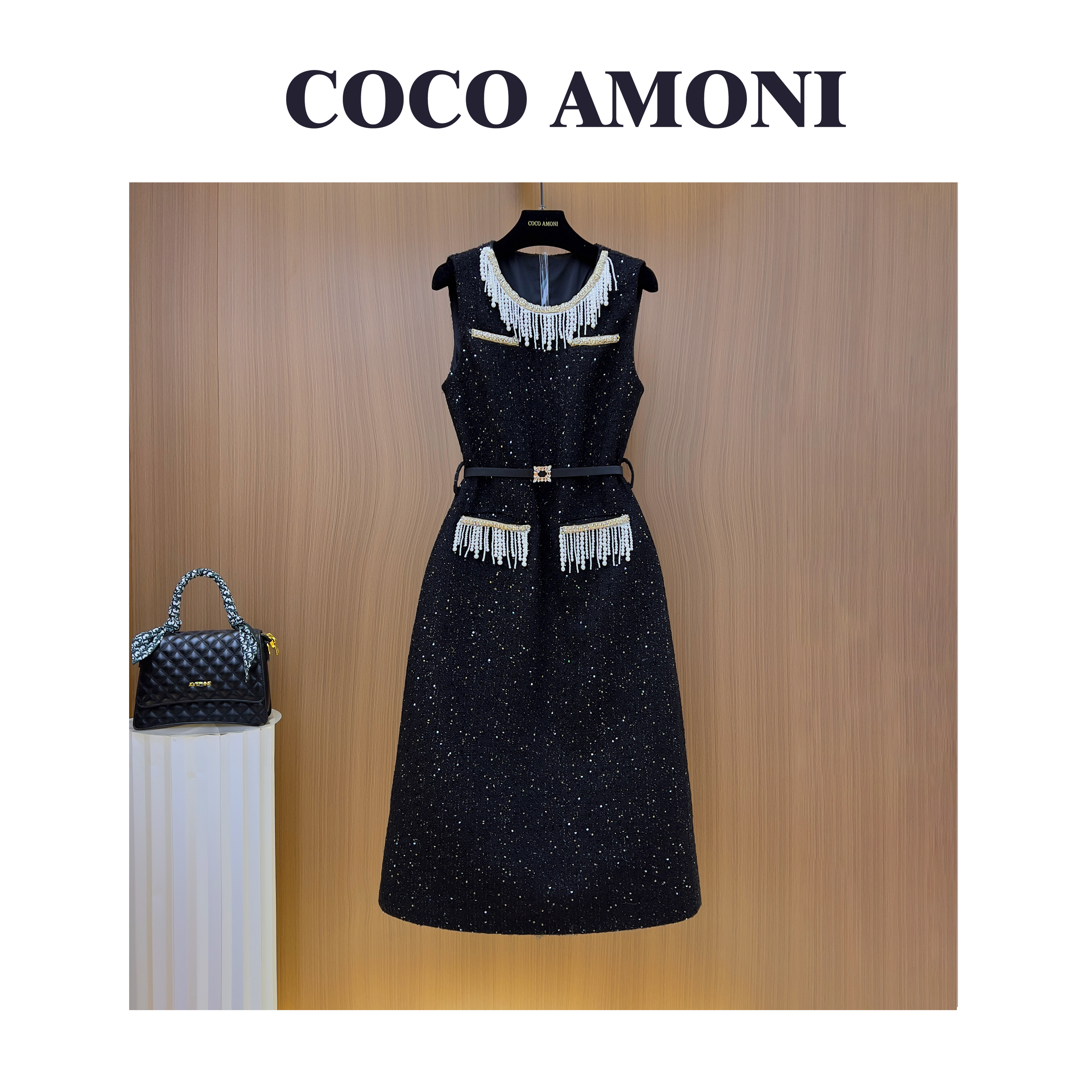 秋冬季时尚设计师爆款女装拼接收腰显瘦气质连衣裙WXH1236