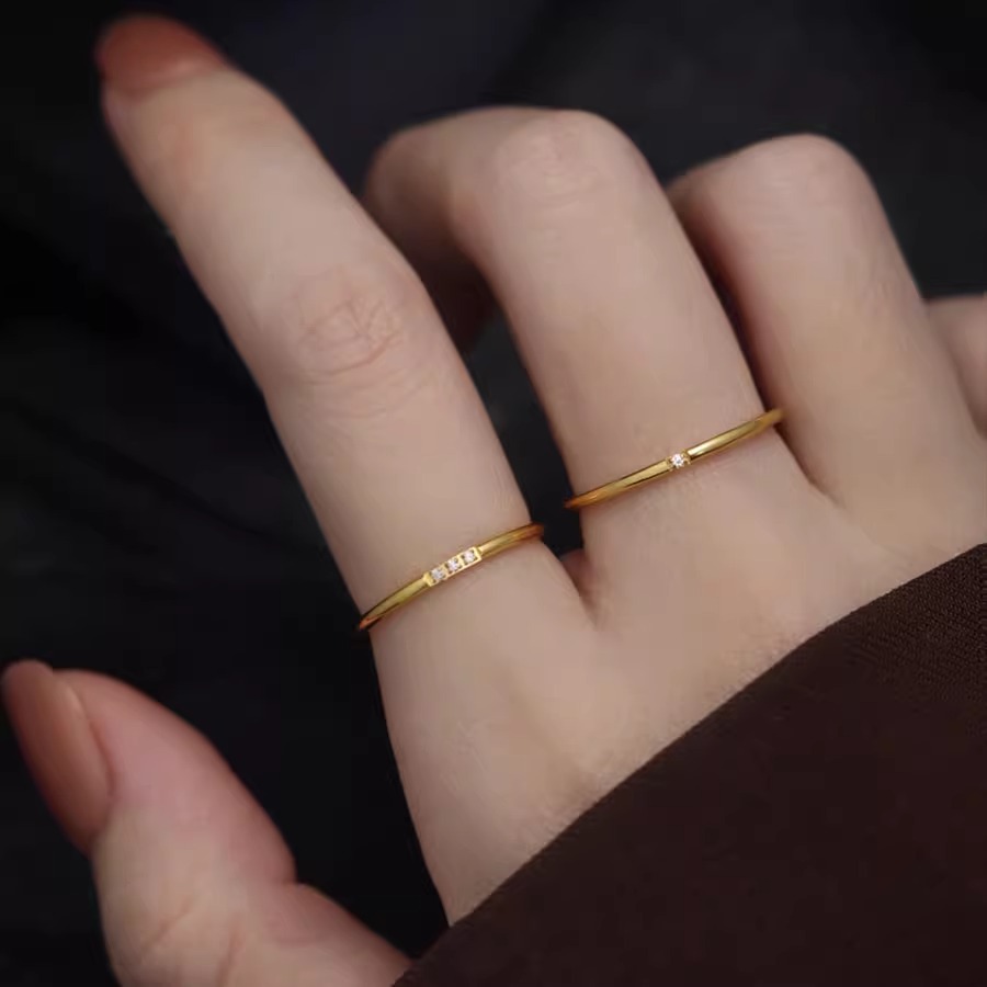 钛钢戒指 极细一颗三颗戒指女简约轻奢尾戒指环百搭精致MO-501