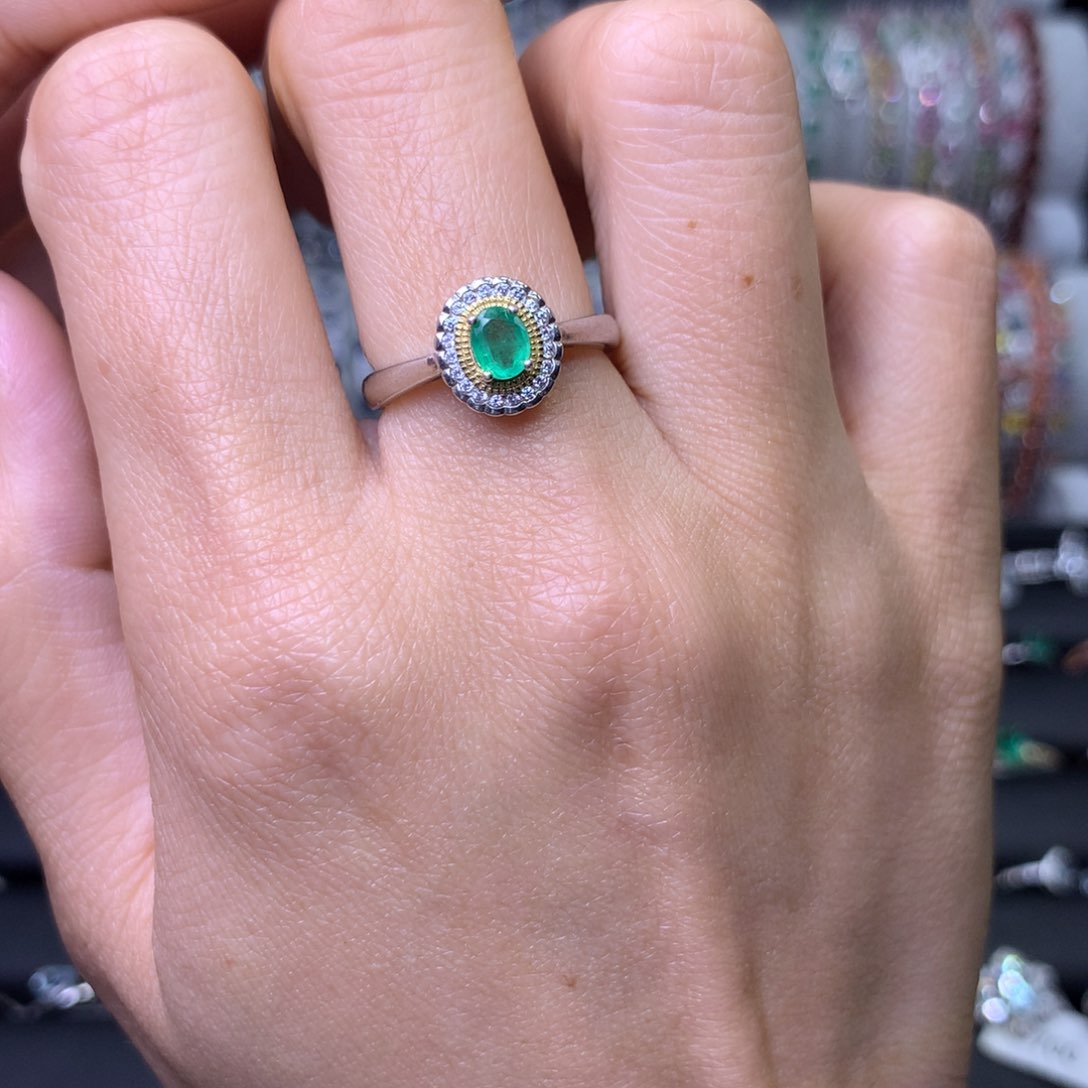 祖母绿戒指银S925镶嵌