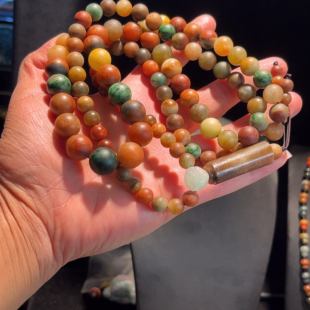散珠翡翠执*手翡翠108老色系塔式珠串