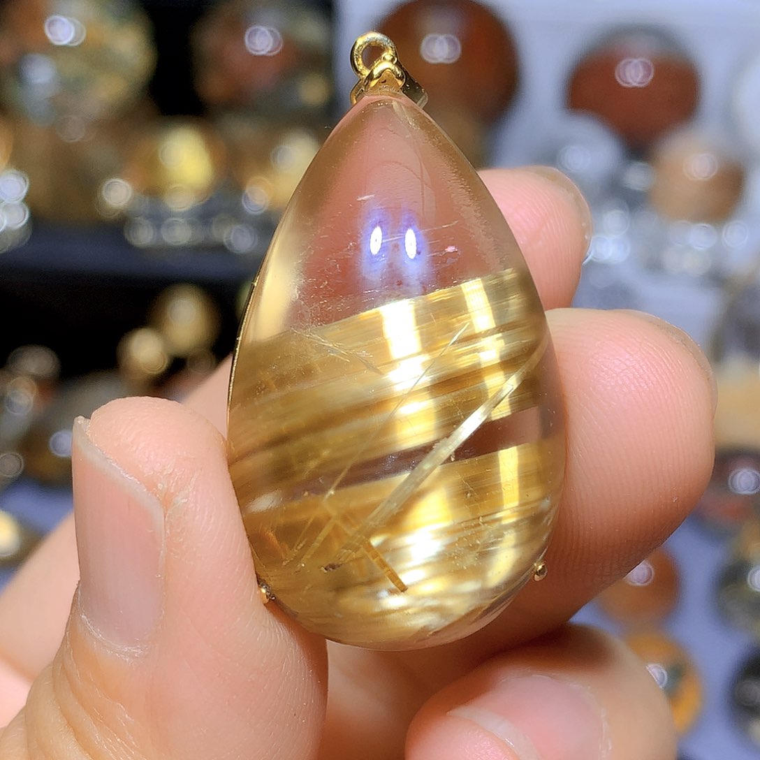 水晶吊坠银S925镀金镶嵌天然水晶