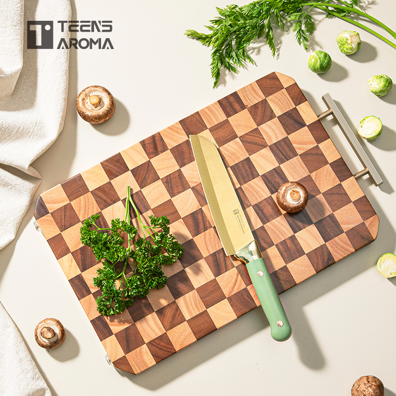 特恩斯棋盘格加厚实木砧板厨房实木菜板家用方形案板可砍剁切菜板