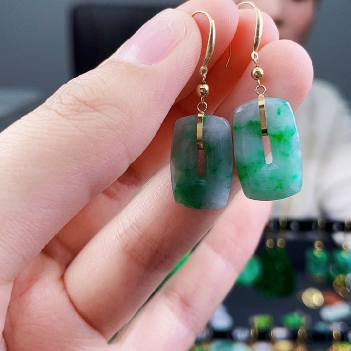 翡翠耳饰18K金镶嵌饰品