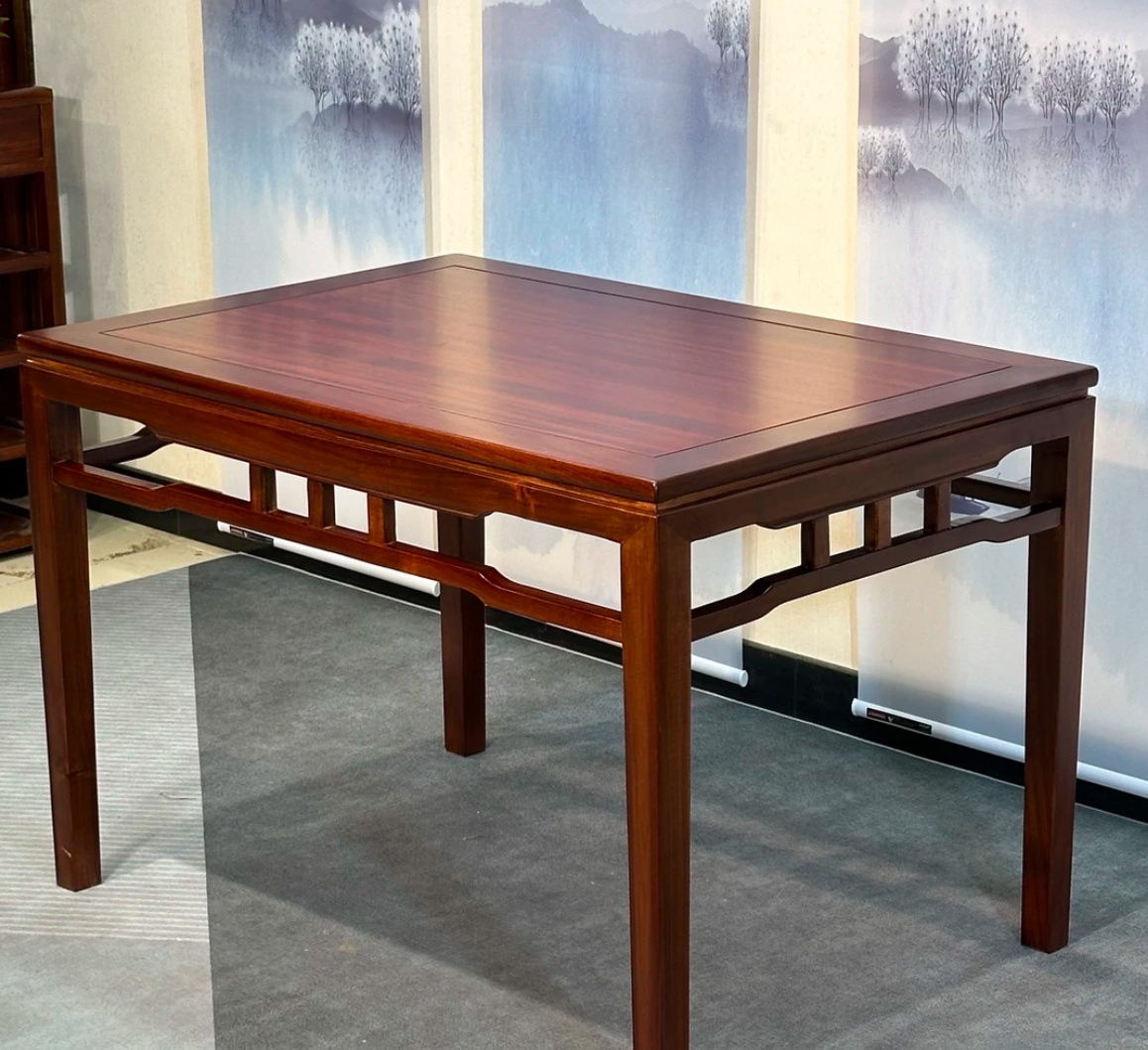 乌金木长餐桌 全实木长方卓新中式餐厅餐桌简约饭桌家用饭店