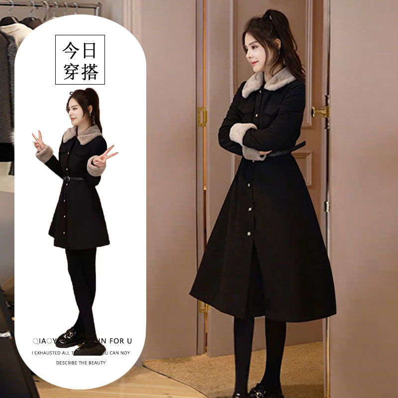 赫本风气质加厚中长款毛呢外套女装2025冬季新款保暖加厚夹棉大衣