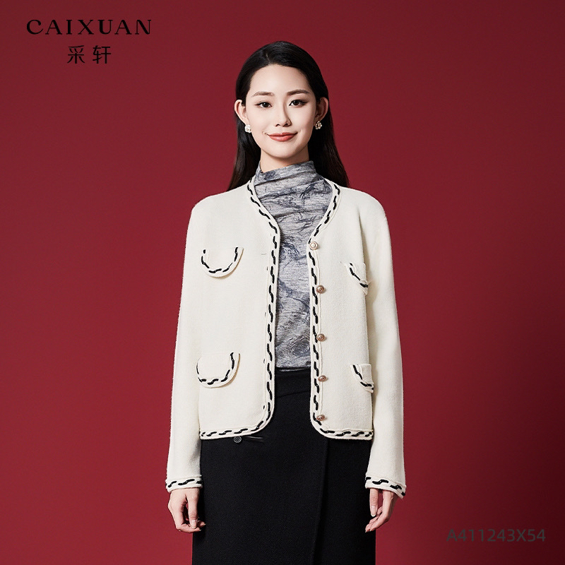 A411243X54CAIXUAN采轩优雅绵羊毛香风针织开衫