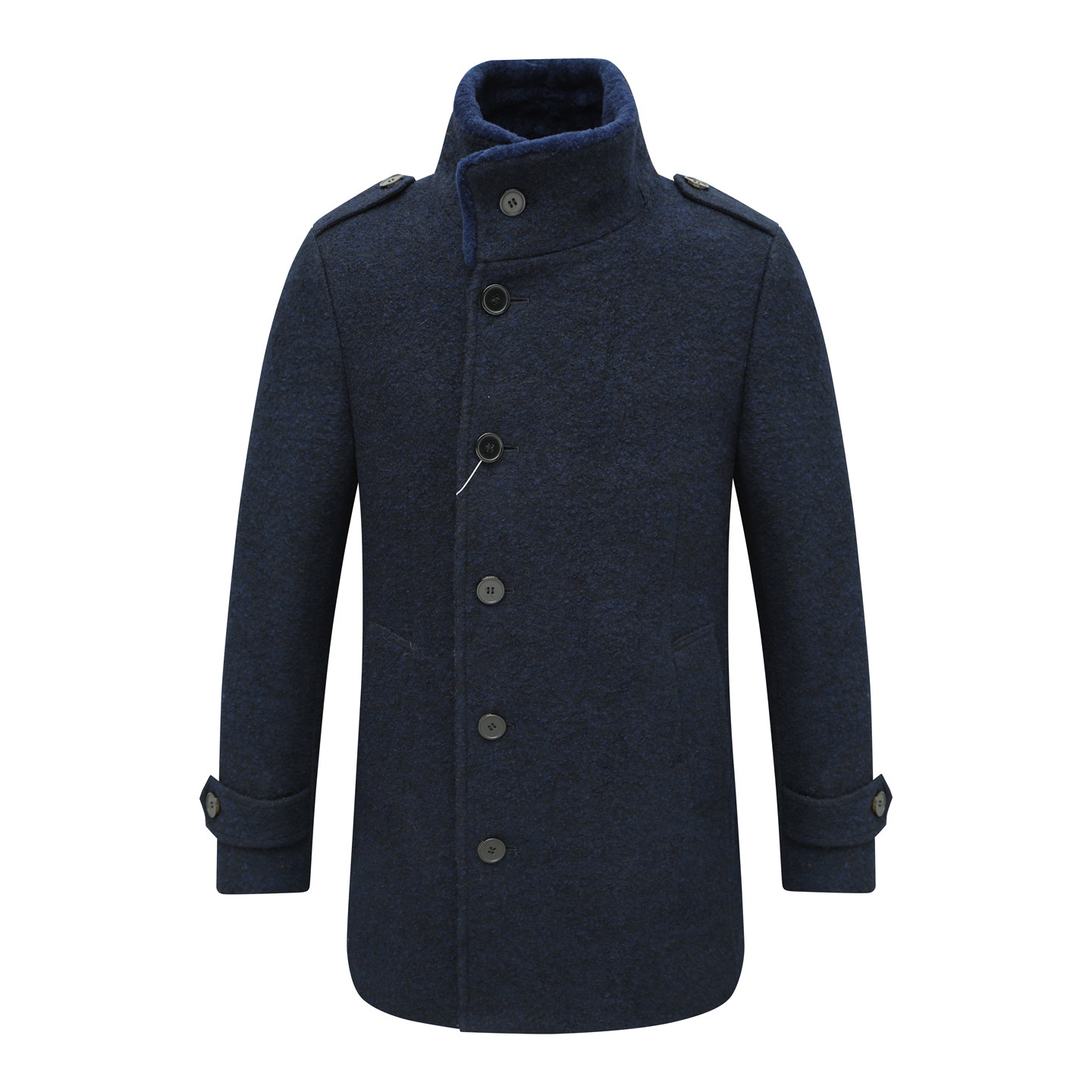 MY503美秋冬男式大衣直排扣保暖防风外套 深蓝色