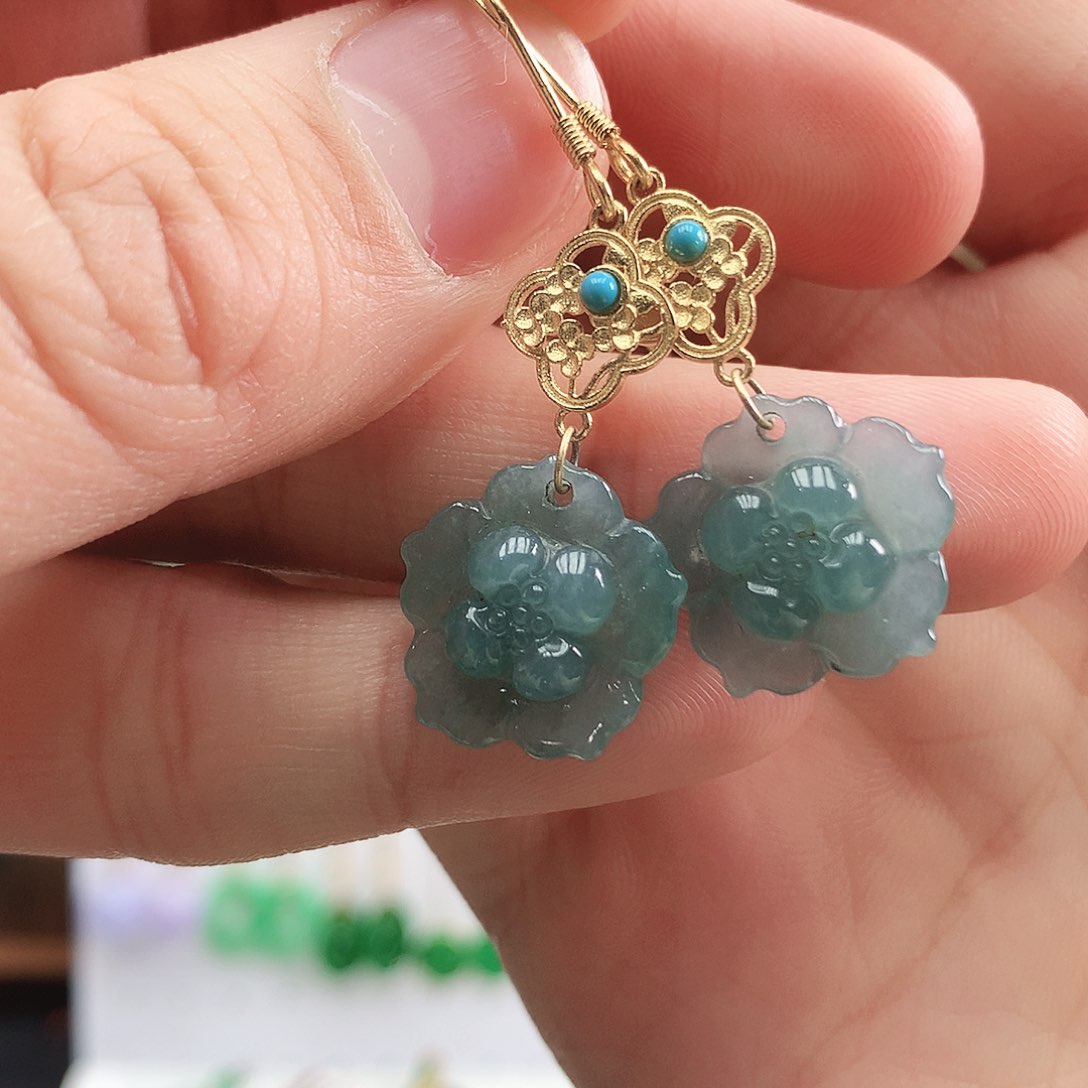 翡翠耳饰银S925镶嵌耳饰