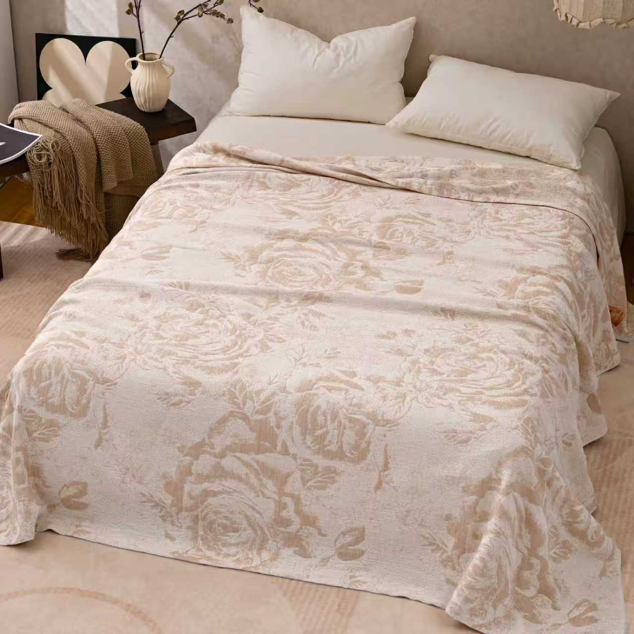 （瑰意双人盖毯230×250cm）亲肤四季通用床盖简约风沙发毯