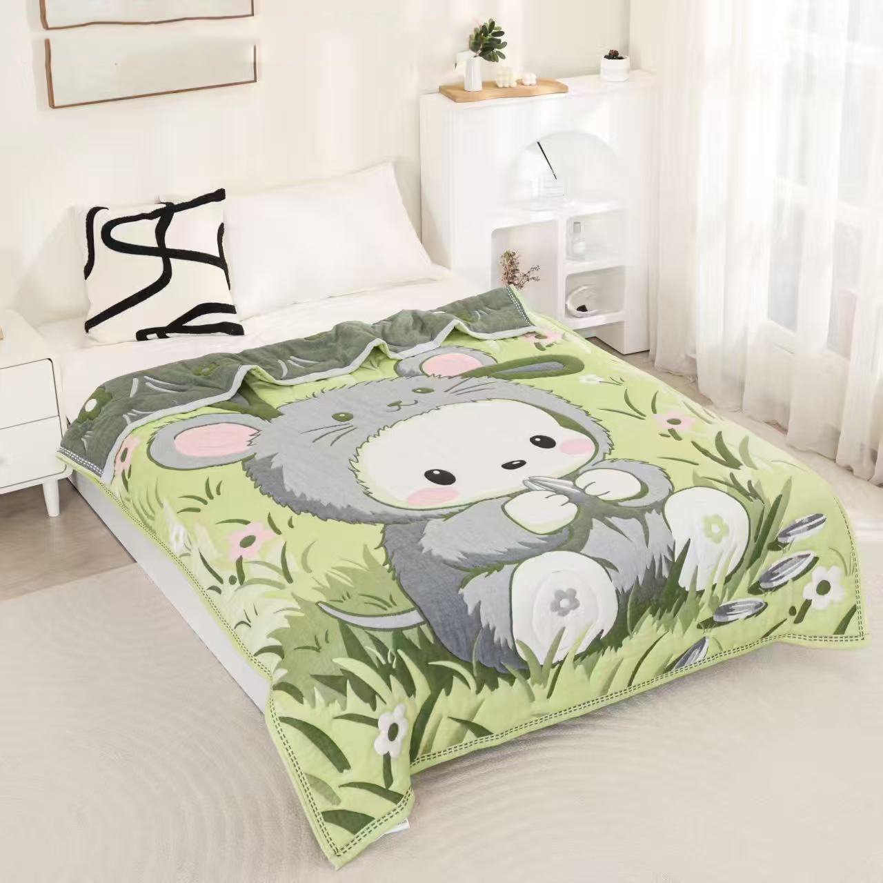 【瓜子熊】双人200*230cm亲肤可爱卡通柔软纱布泡芙被