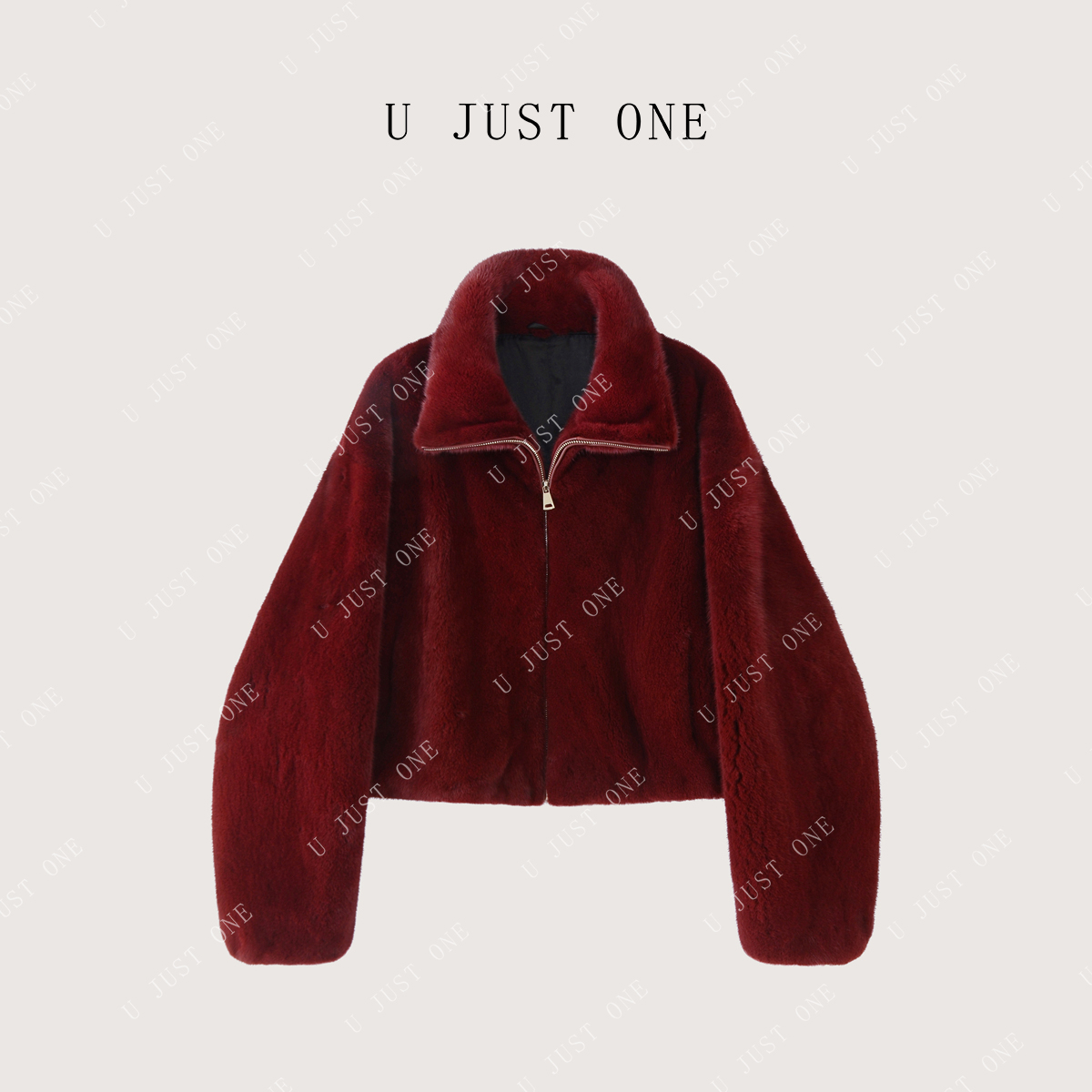 【U JUST ONE】水貂秋冬新款红短款翻领UJ00085