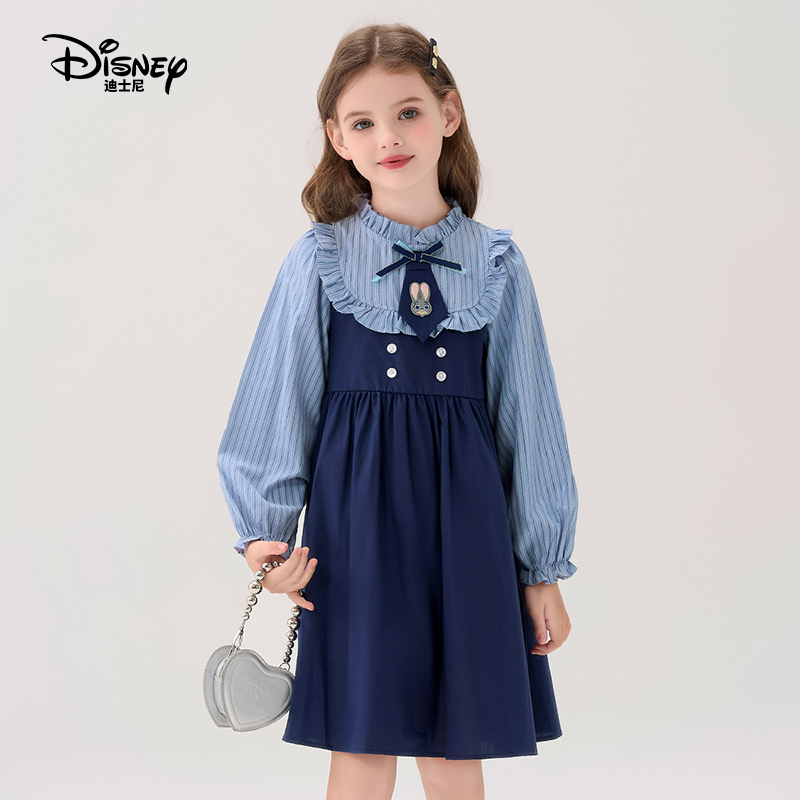 Disney/迪士尼朱迪系列兔子警官学院风秋季条纹连衣裙中大童裙子