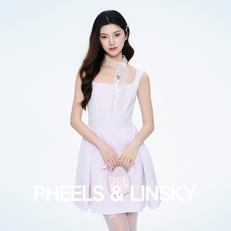 P&L【慕夏流光】法式少女感浅紫方领无袖连衣裙蓬蓬裙女25夏4003