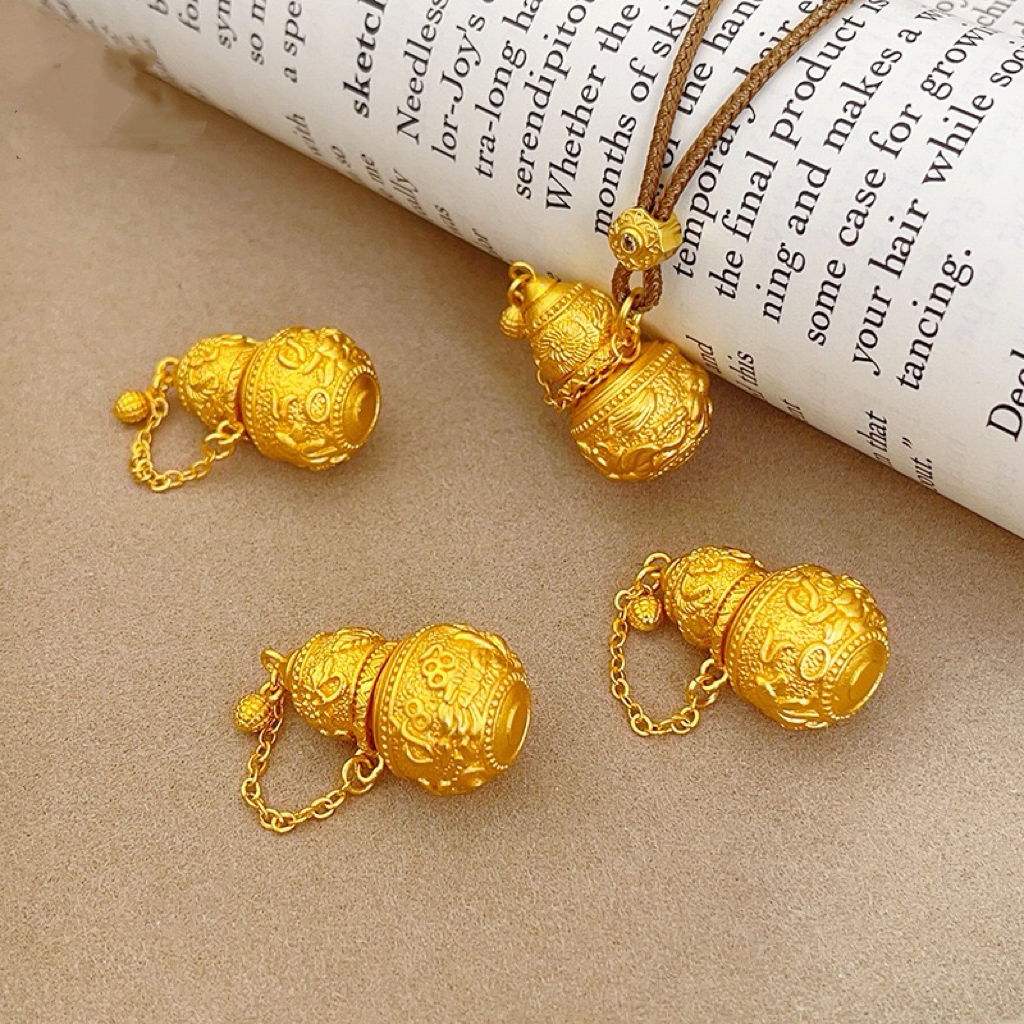铜合金吊坠 新中式国风守护系列古法錾刻莲花葫芦吊坠金色毛衣链