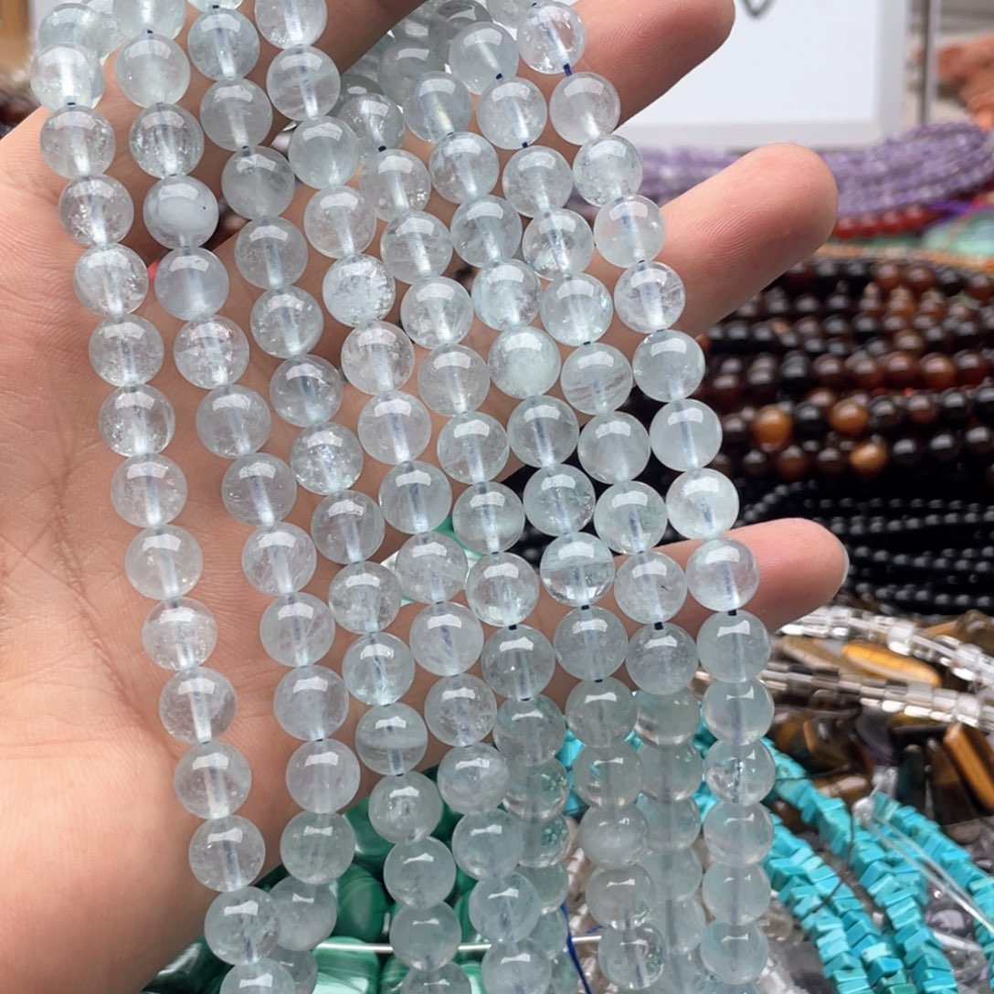 玛瑙/玉髓合金珠宝半成品一条装卡8mm海蓝宝圆珠