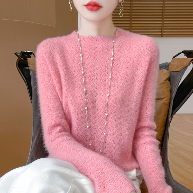 软糯轻奢~全身重工镂空羊毛衫 柳叶提花女花边领气质时尚百搭毛衣