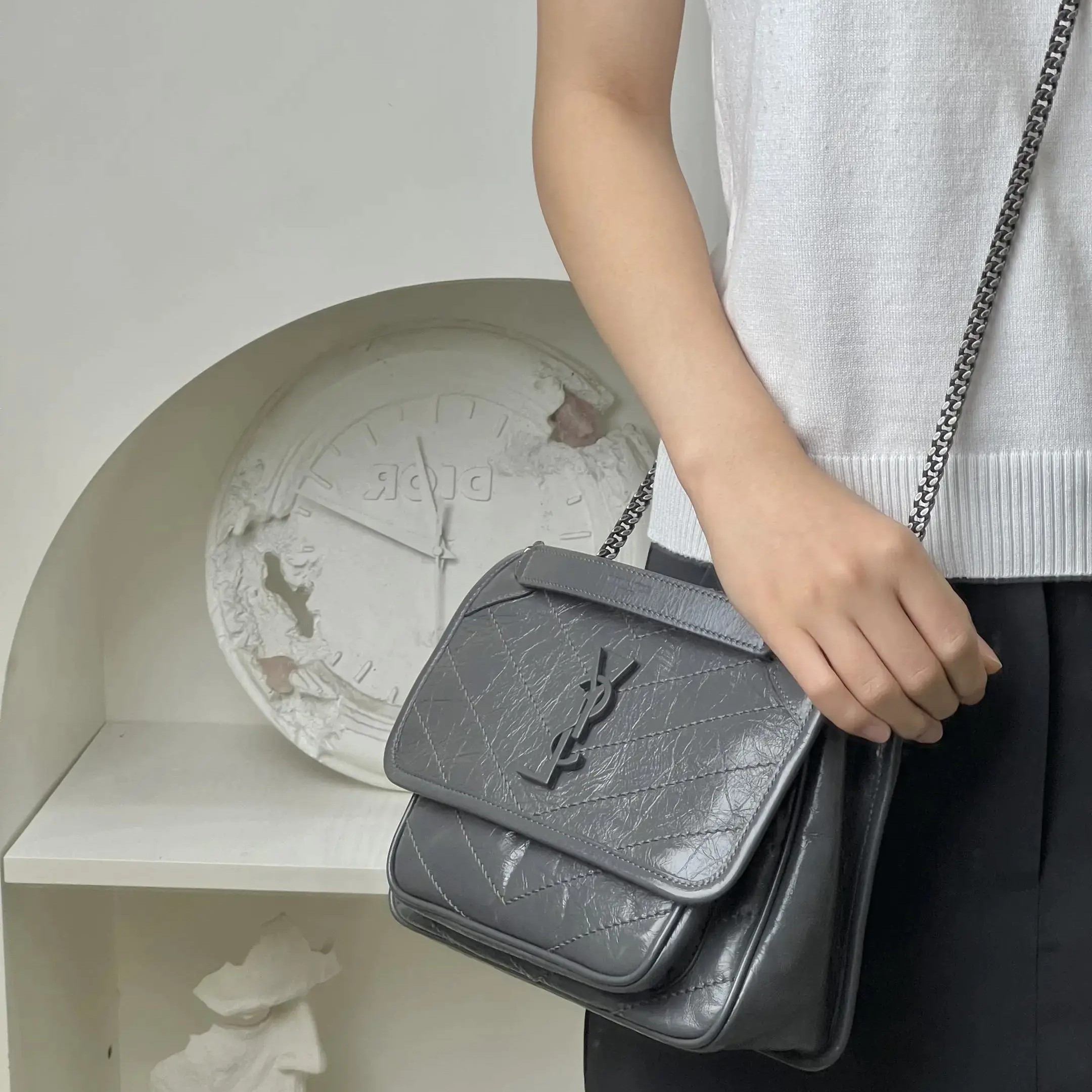 99新 YSL/圣罗兰 niki小号大象灰d扣/优品