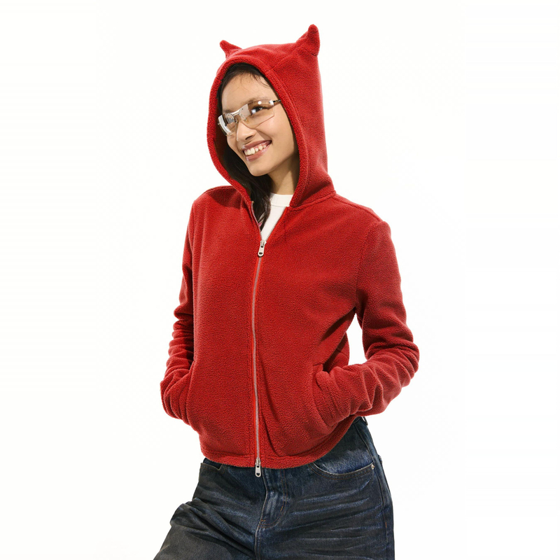 Two little guys*猫耳蓄热保暖摇粒绒桃心拉链外套