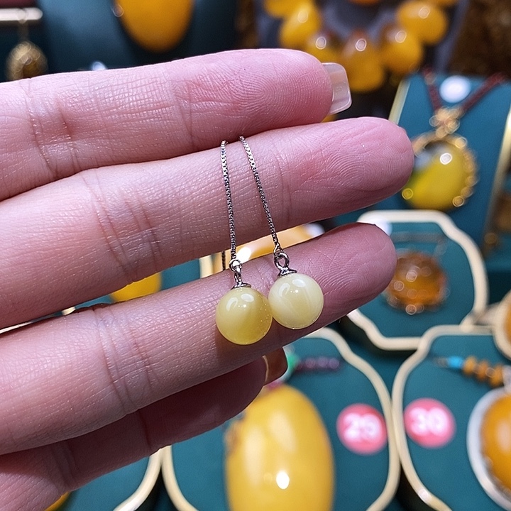 蜜蜡耳饰银S925镶嵌耳饰