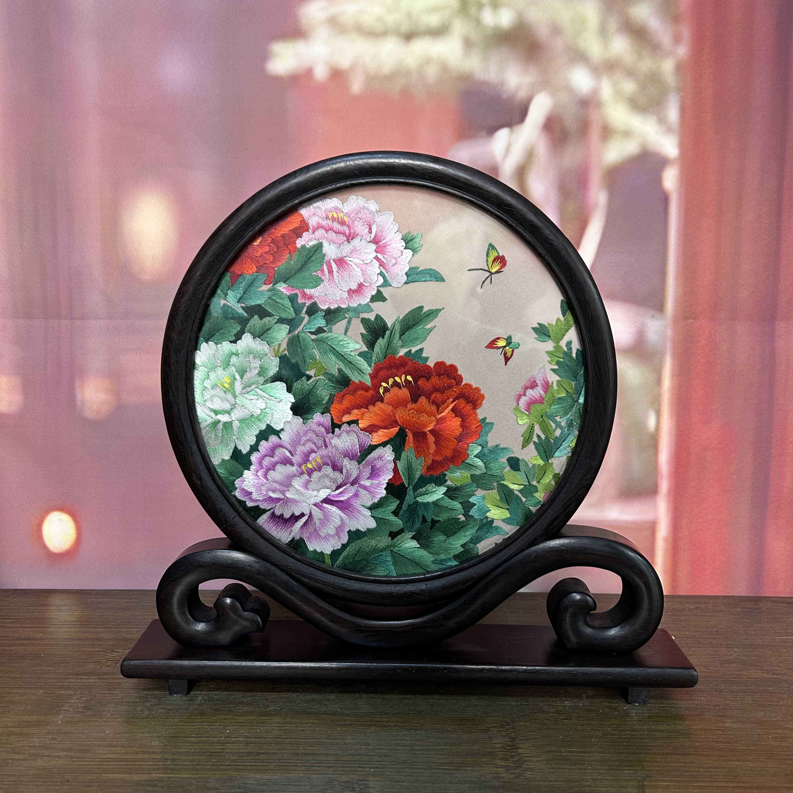 非遗苏绣实木如意款摆台可送礼收藏自用