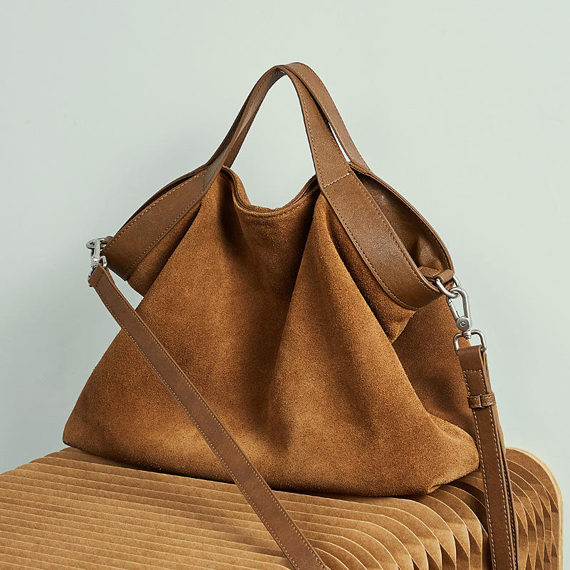 2025新款托特包复古时尚百搭牛皮磨砂高质感通勤大容量斜挎包