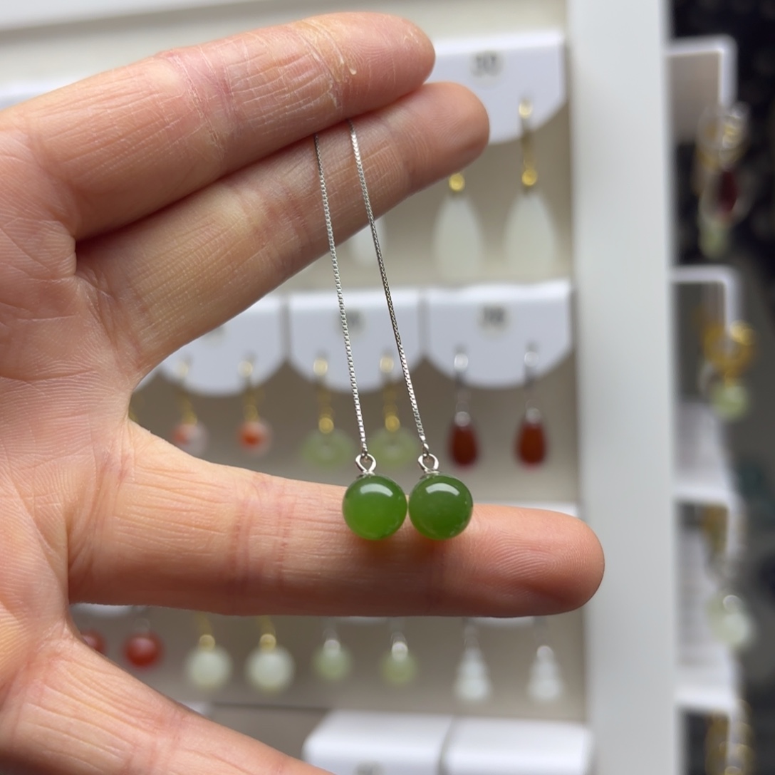 和田玉银S925镶嵌耳饰