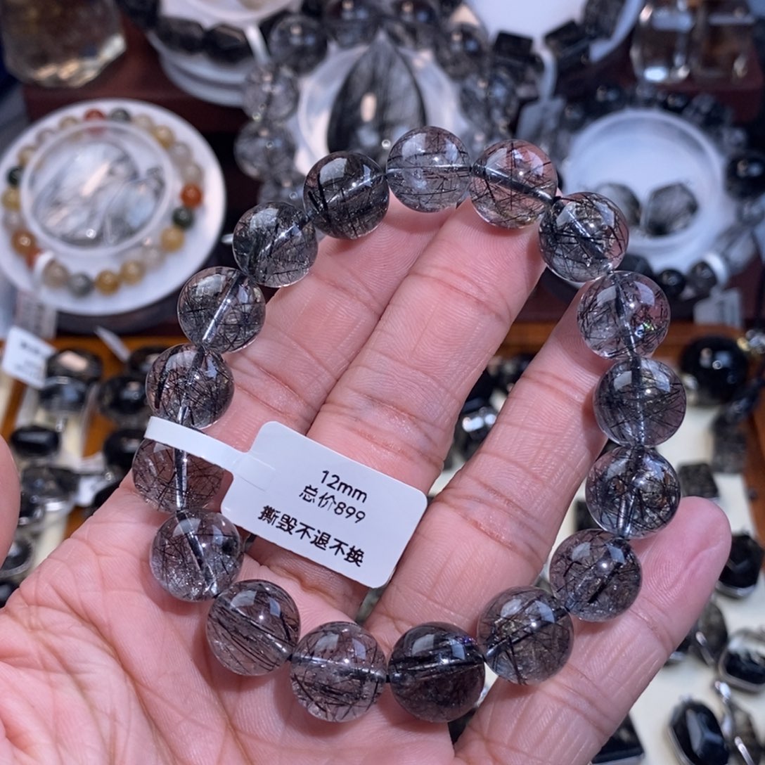 水晶未镶嵌手链黑发晶细发蕾丝12mm