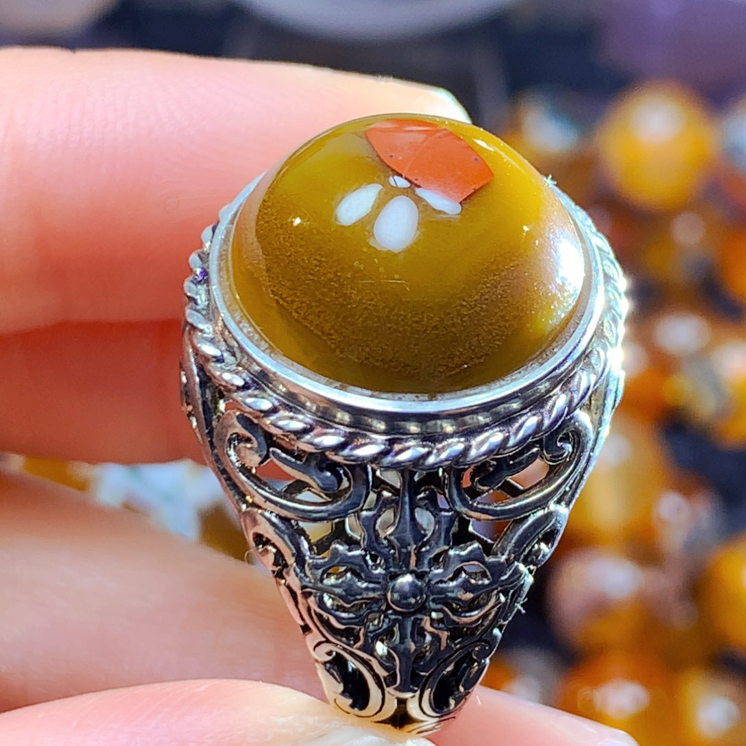 玛瑙/玉髓戒指银S925镶嵌