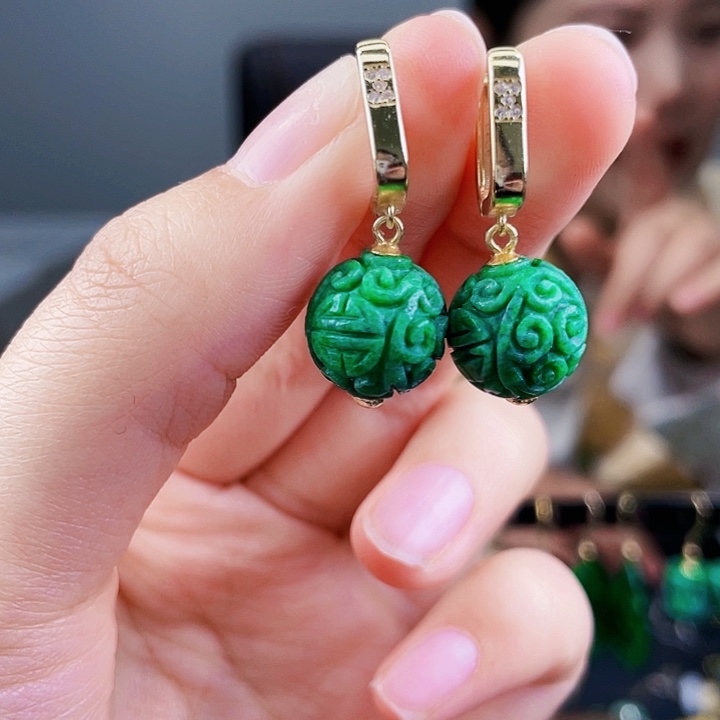 翡翠耳饰银S925镶嵌饰品