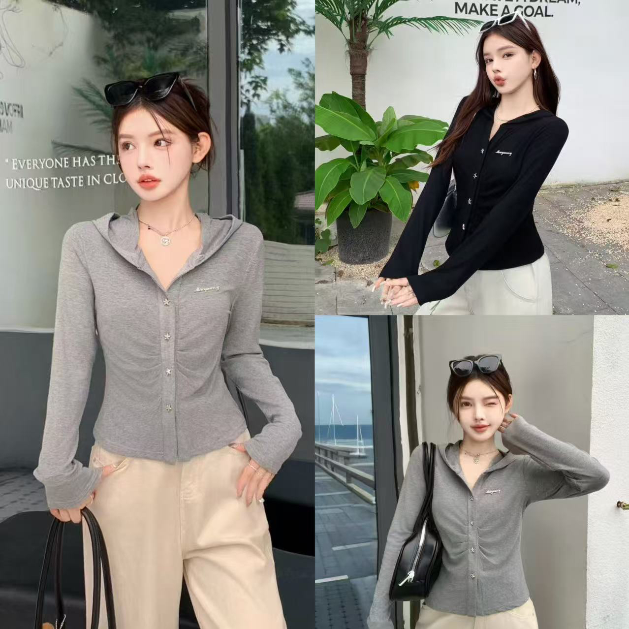 新款连帽长袖显瘦时尚休闲上衣7113