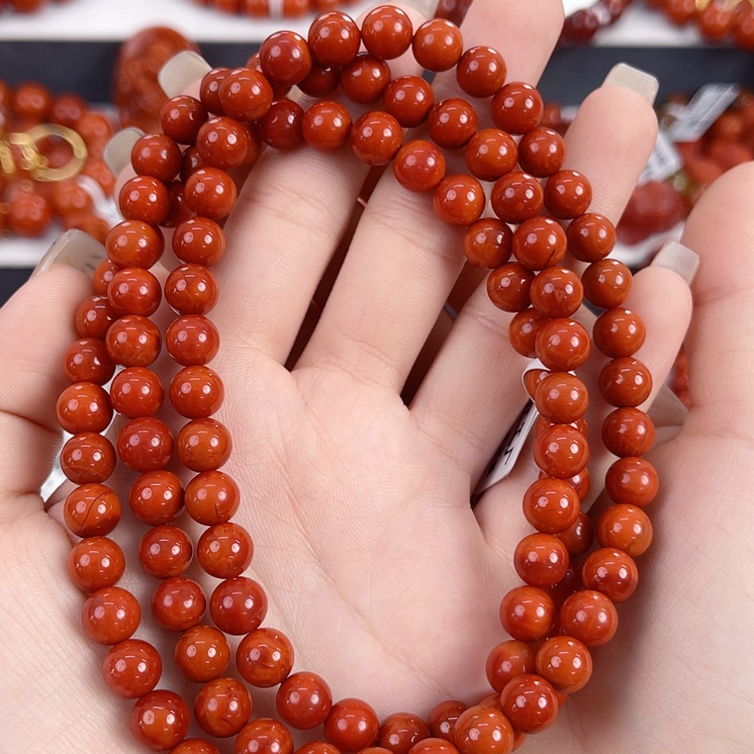 南红玛瑙未镶嵌瓦西柿子红满肉7mm多圈