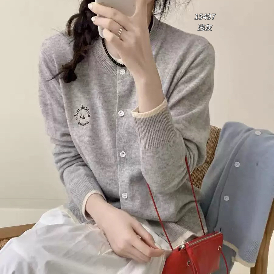 15497 WANGDAN（部分无水洗唛介意慎拍)圆领撞色针织长袖开衫