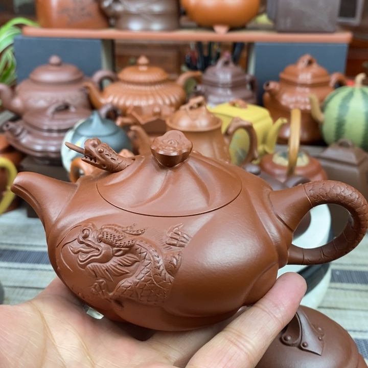 紫砂茶壶鱼化龙200-260cc原矿朱泥特价