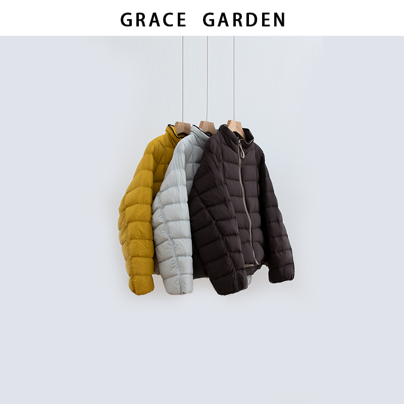 GRACE GARDEN【皮标塔塔！】拼皮包边立领排骨羽绒服YRF5K1107