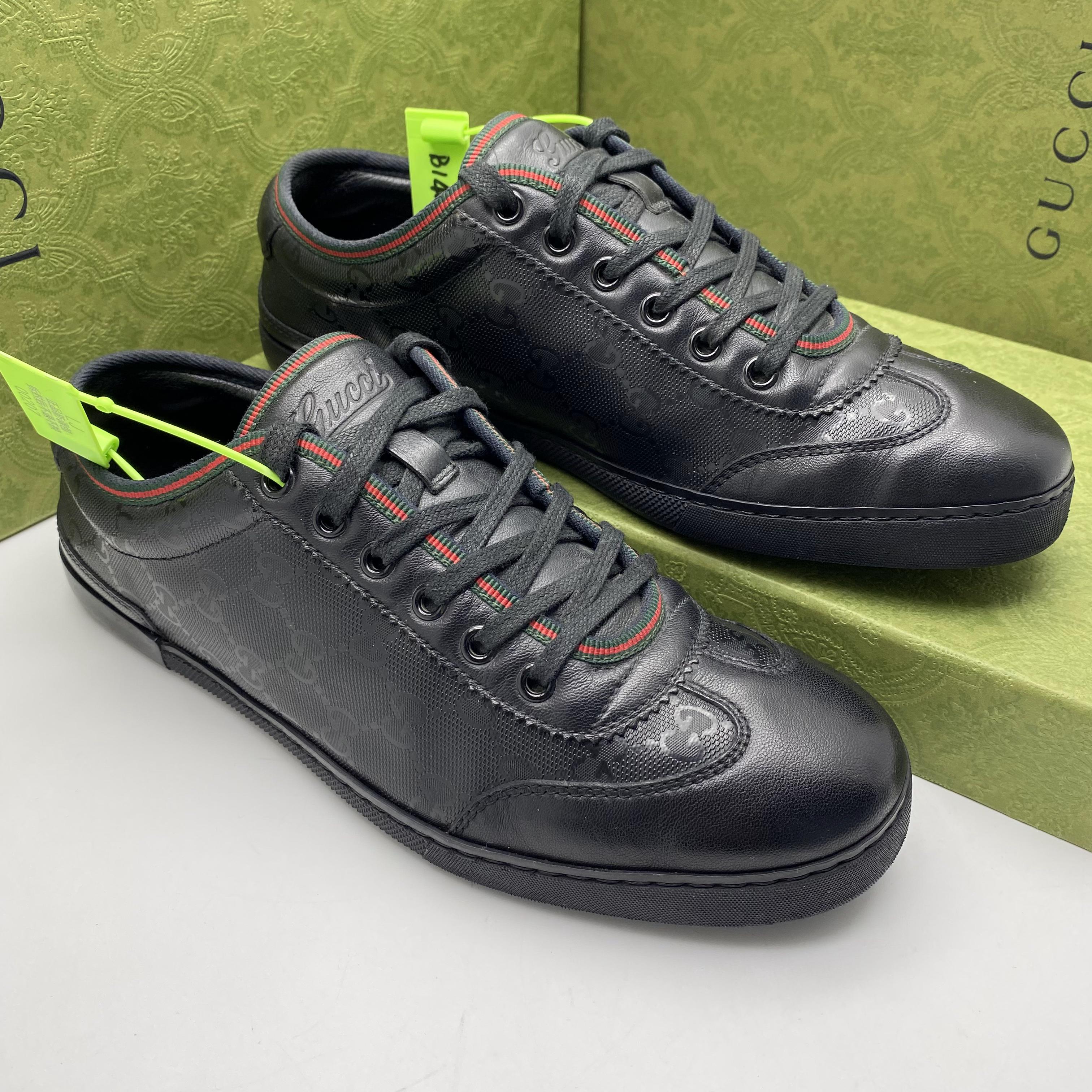 95新 GUCCI/古驰 40.5欧码  黑色亮面舒适百搭休闲德训板鞋