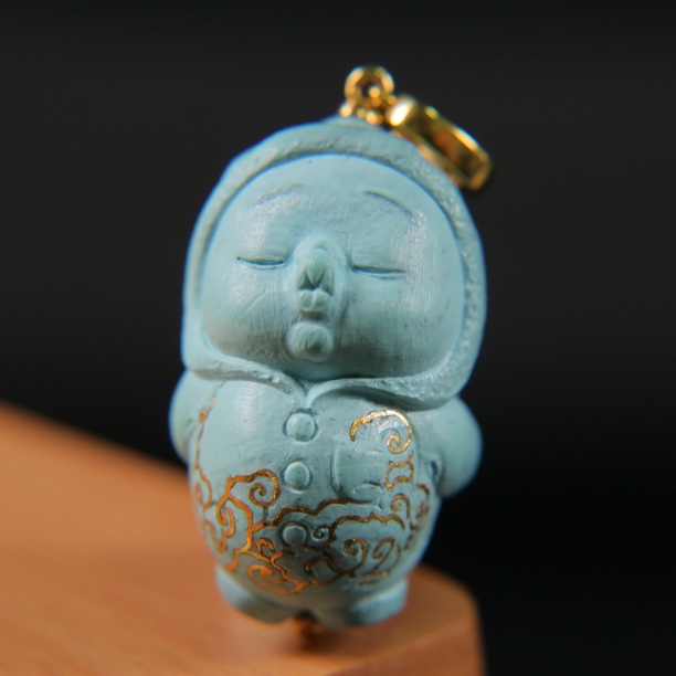 原矿绿松石雾霾蓝童趣嘟嘟嘴 尺寸16.8×31.5×21mm，重11.6g