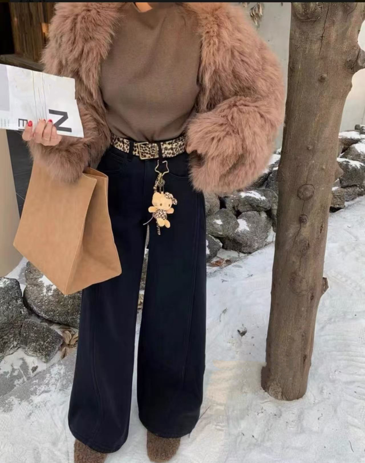 【98092】壹#高腰加绒直筒宽松牛仔裤