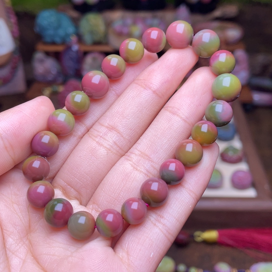 玛瑙/玉髓珠宝半成品未镶嵌菩**哥盐源玛瑙西瓜纯色手串