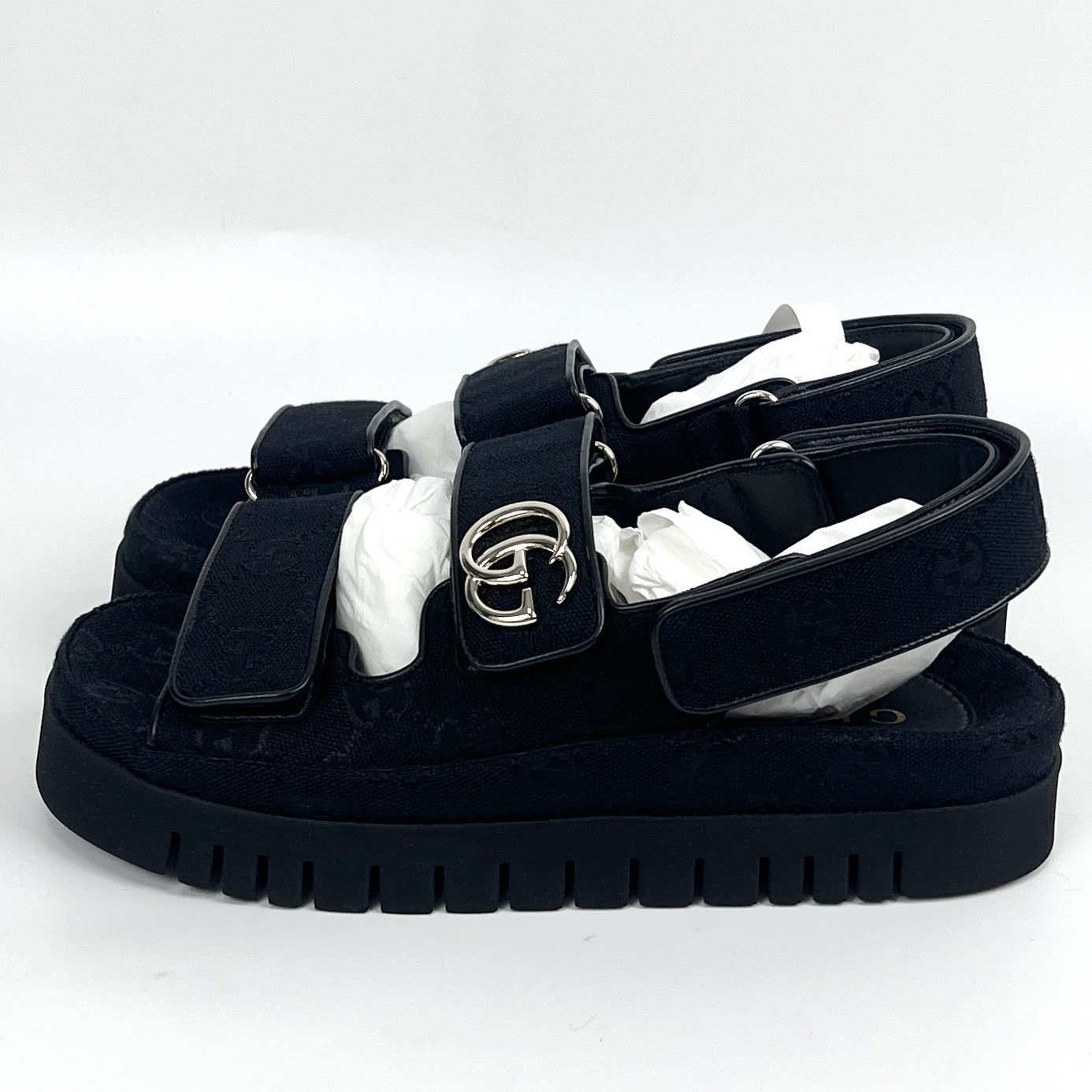 未使用 GUCCI/古驰 37码 黑色满印logo凉鞋 xz0453